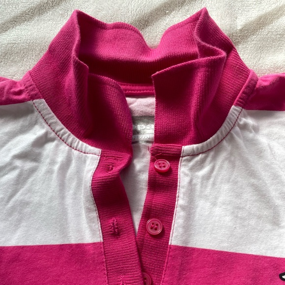 EUC, Kappa Women’s White & Pink Striped, Button Collar Cropped Top Size M - Picture 4 of 12